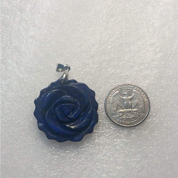 Natural Lapis Lazuli Hand Carved Floral Pendant - Picture 7 of 8